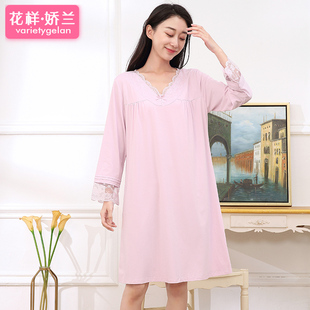 薄款睡裙春夏新款竹纤维甜美蕾丝宽松舒服柔软睡衣裙女家居服女夏