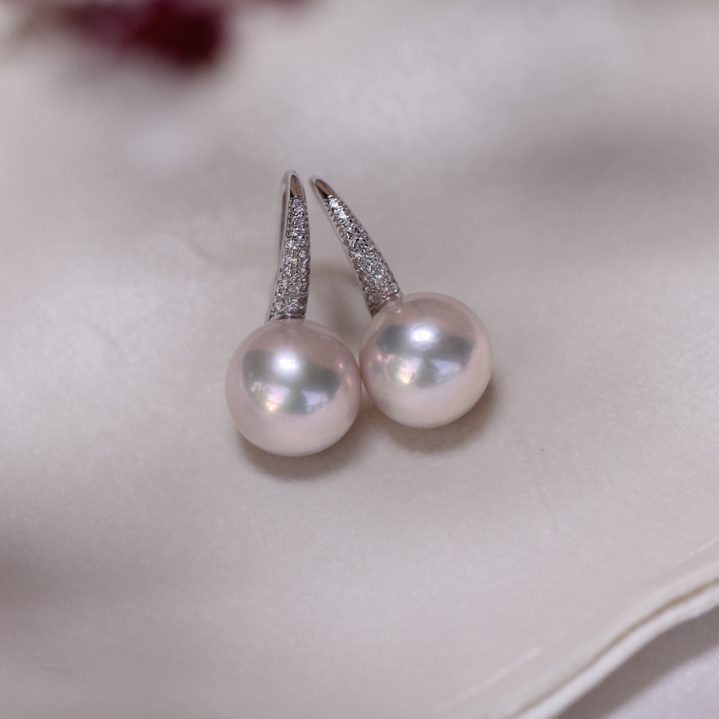 温柔曼塔色 淡银灰粉色珍珠耳环高跟鞋大珍珠耳钩12-13mm S925银