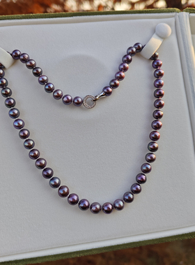 太惊艳了！天花板级天然淡水蓝莓妖紫色珍珠项链 稀缺星空皇家蓝