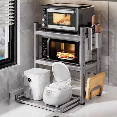 厨房电饭煲置物架三层抽拉式空气炸锅收纳架多功能烤箱微波炉架子