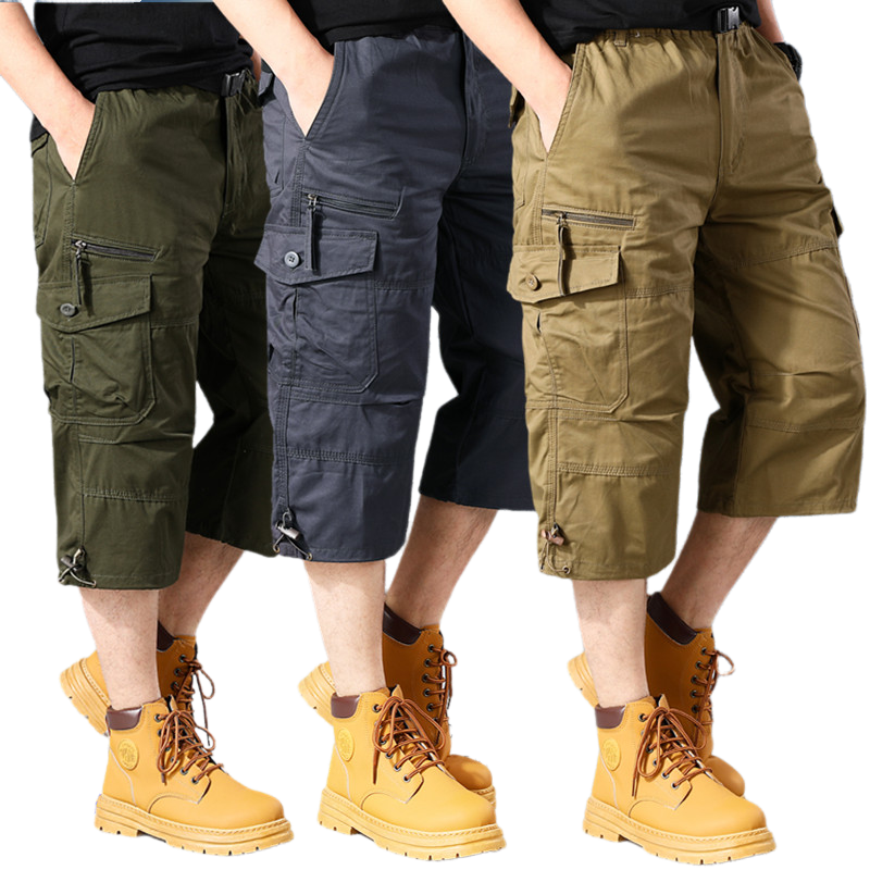 质保三年男士七分裤男夏季薄款多口袋工装短裤男大码宽松短裤男,男装,休闲裤,淘宝优惠券,粉丝福利购,淘宝优惠卷