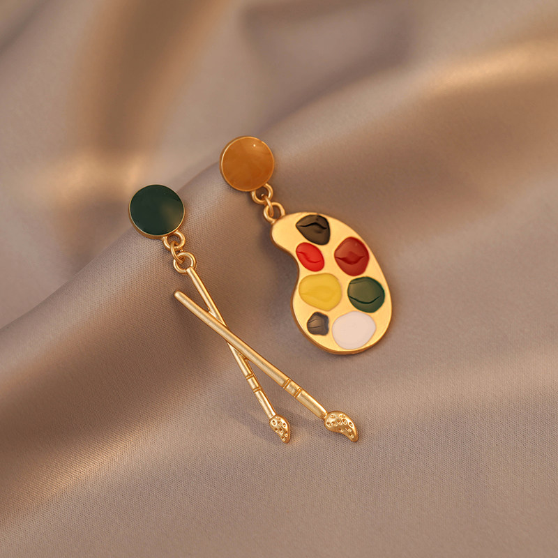 复古法式撞色耳环画家艺术调色盘毛笔耳饰创意蚊香盘无耳洞耳夹女,饰品/流行首饰/时尚饰品新,耳夹,淘宝优惠券,粉丝福利购,淘宝优惠卷