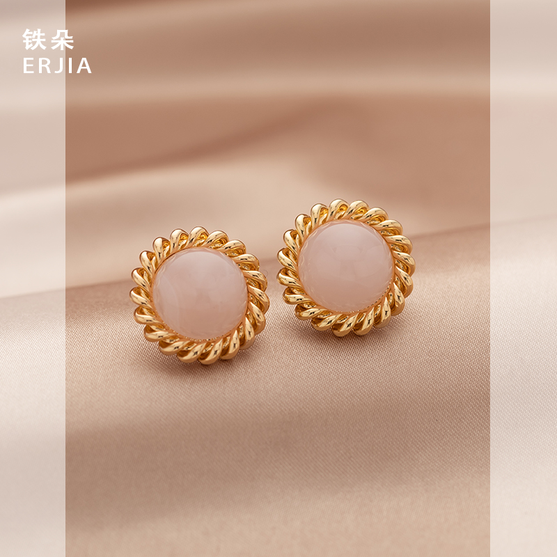 小众设计感麻花金属圆形耳针耳饰复古宫廷风创意蚊香盘无耳洞耳夹