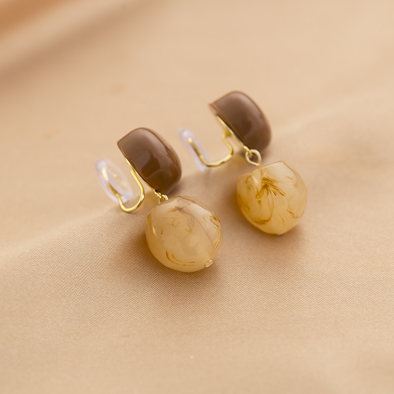 蚊香盘耳夹无耳洞港风小众设计感茶系复古琥珀色几何简约耳环耳饰