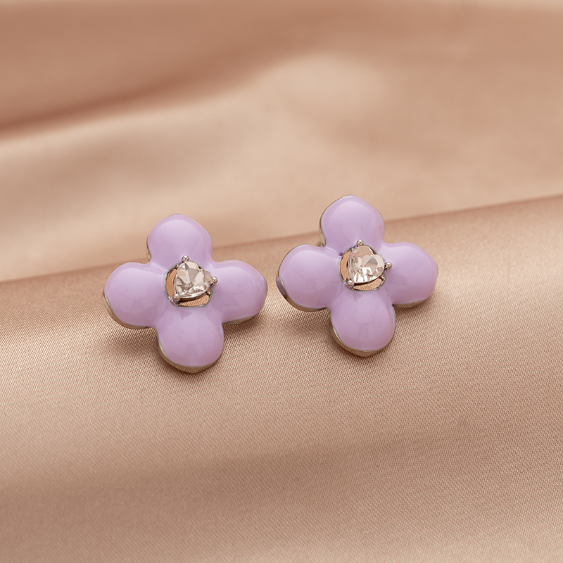 香芋紫花朵钻饰蚊香盘耳夹