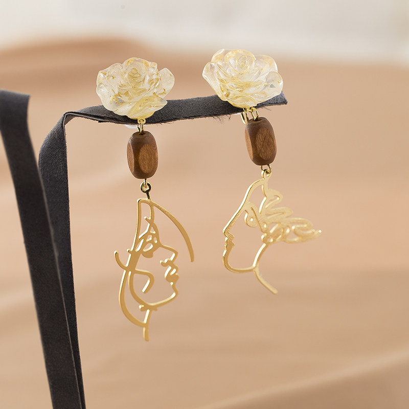 不对称抽象人耳环耳钉女法式复古玫瑰花长款耳钉蚊香盘耳夹无耳洞,饰品/流行首饰/时尚饰品新,耳夹,淘宝优惠券,粉丝福利购,淘宝优惠卷