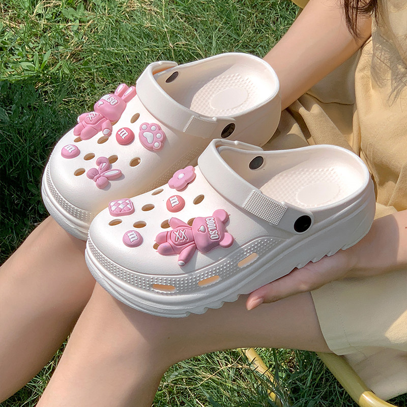 新款EVA加厚底包头洞洞鞋女夏外穿增高休闲学生防臭百搭防滑拖鞋