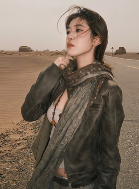 废土风棉麻围巾女薄款西北大环线沙漠旅游文艺丝巾披肩纱巾民族风