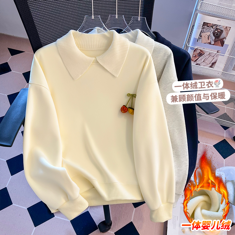 毛线娃娃领加绒加厚卫衣女