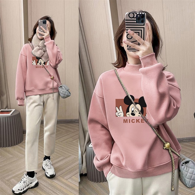 半高领加绒加厚卫衣女