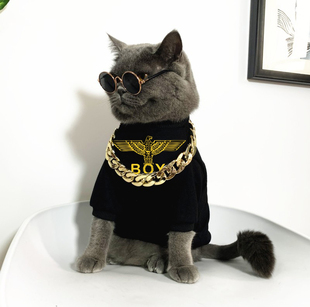 潮牌猫衣服美式 卫衣透气放掉毛猫衣服宠物衣服 复古印花秋冬款