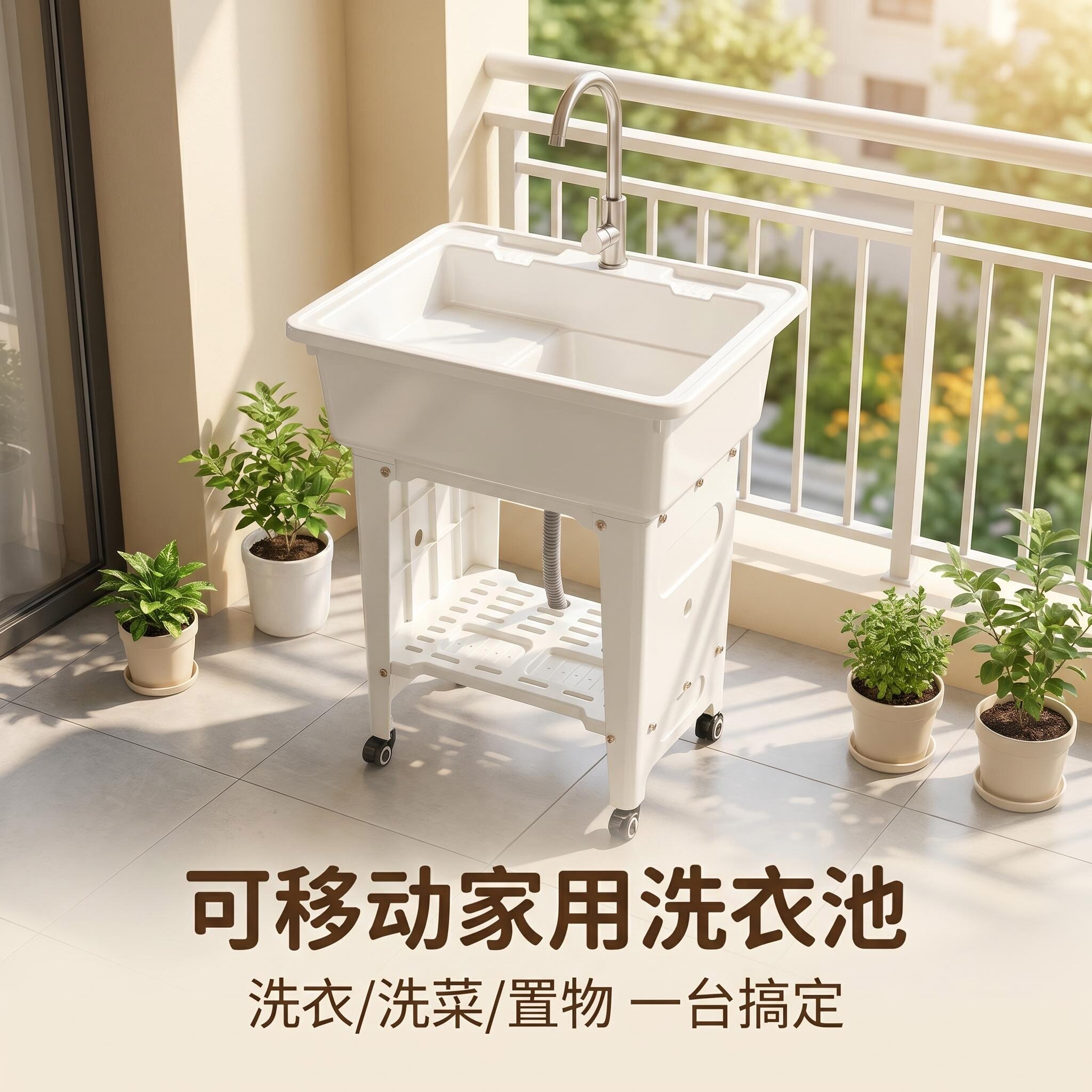 可移动家用塑料洗衣池阳台洗衣盆带搓板卫生间洗脸池厨房洗菜池