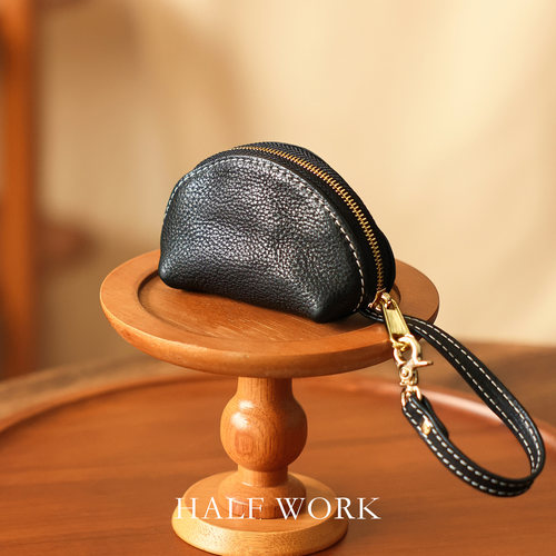 HALFWORK头层牛皮贝壳钥匙包
