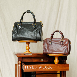 HALF 头层马皮波士顿包手提包女水洗复古手工单肩斜挎包真皮 WORK