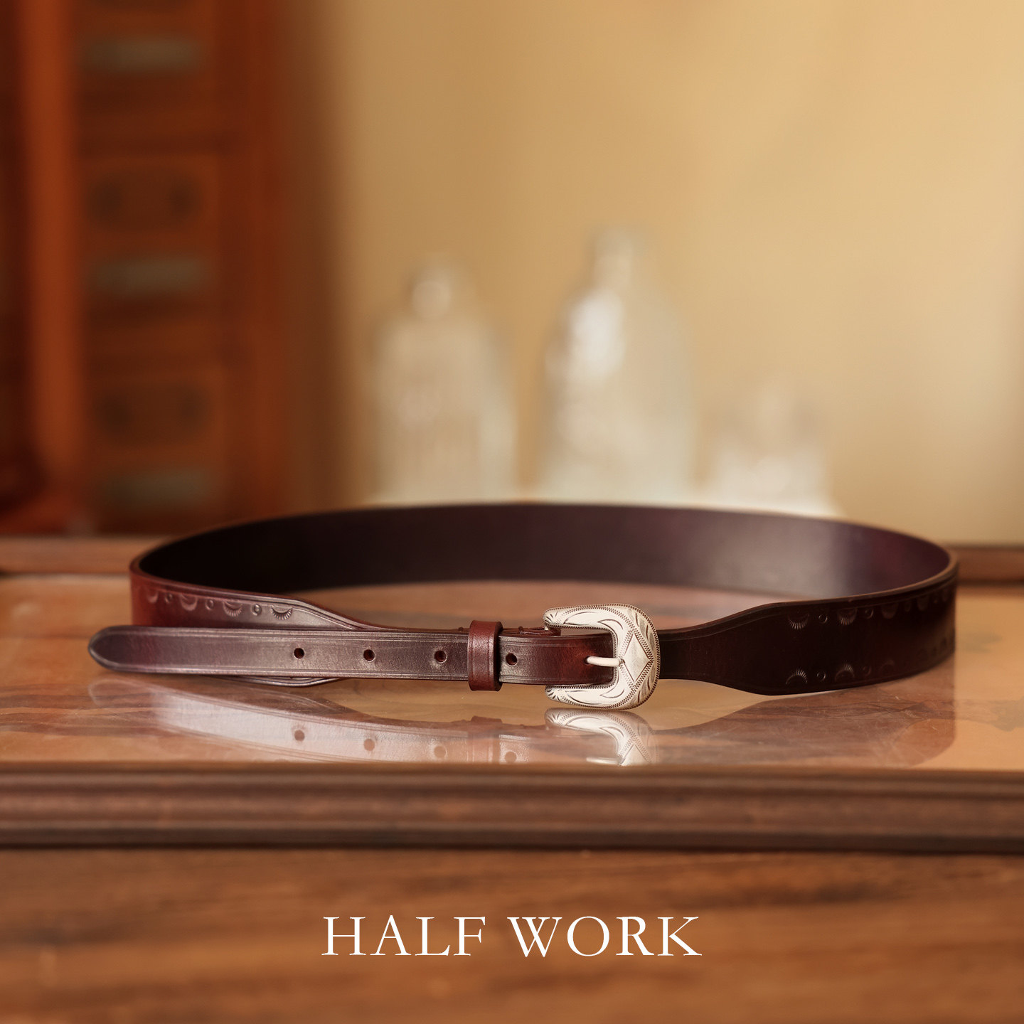 HALFWORK植鞣牛皮复古腰带手工真皮男女头层牛皮压花做旧针扣皮带