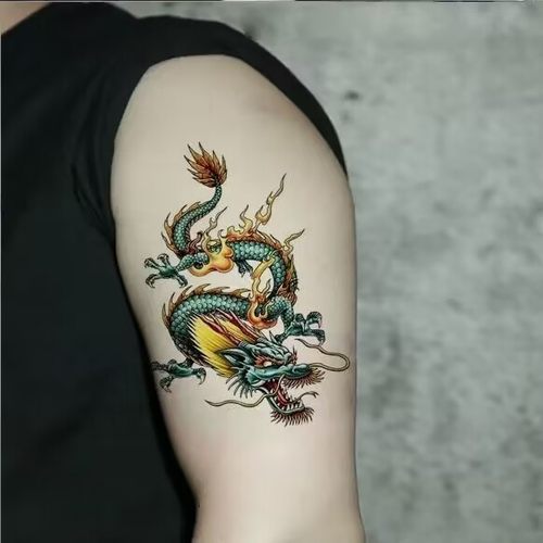 中国龙彩色青龙纹身贴