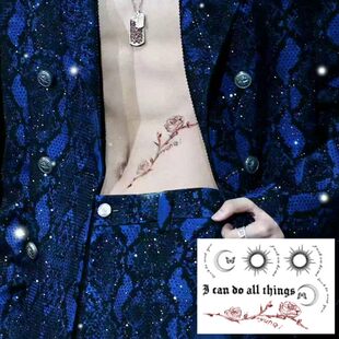 云旗郝熠然同款腹部野蔷薇草本果汁纹身贴日月星辉浪漫图案防水女