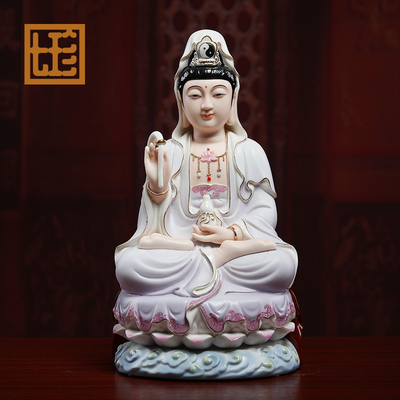 七珍彩绘慈航真人慈航普度天尊慈航道人圆通自在天尊供奉神像摆件