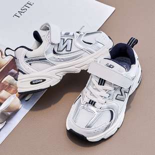 2025秋新款儿童透气运动鞋男女童老爹鞋中大童休闲学生白色跑步鞋