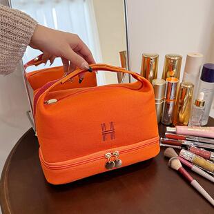 2024新款字母双层化妆包高级感手提便携化妆品收纳包旅行洗漱包袋