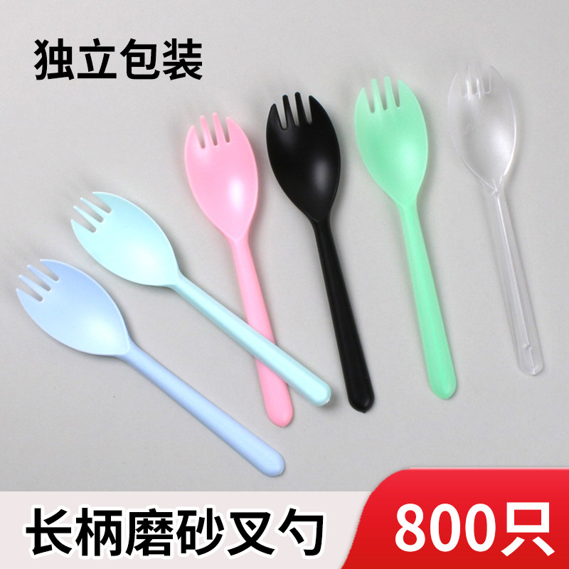 雀利餐具一次性长柄叉勺