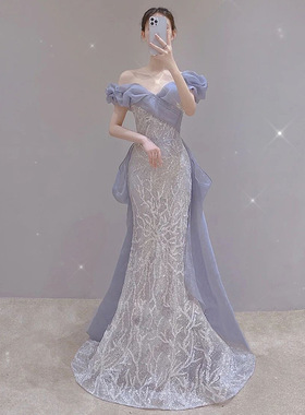 高端轻奢晚礼服名媛生日出阁宴会艺考长裙2023新款新娘敬酒服冬季