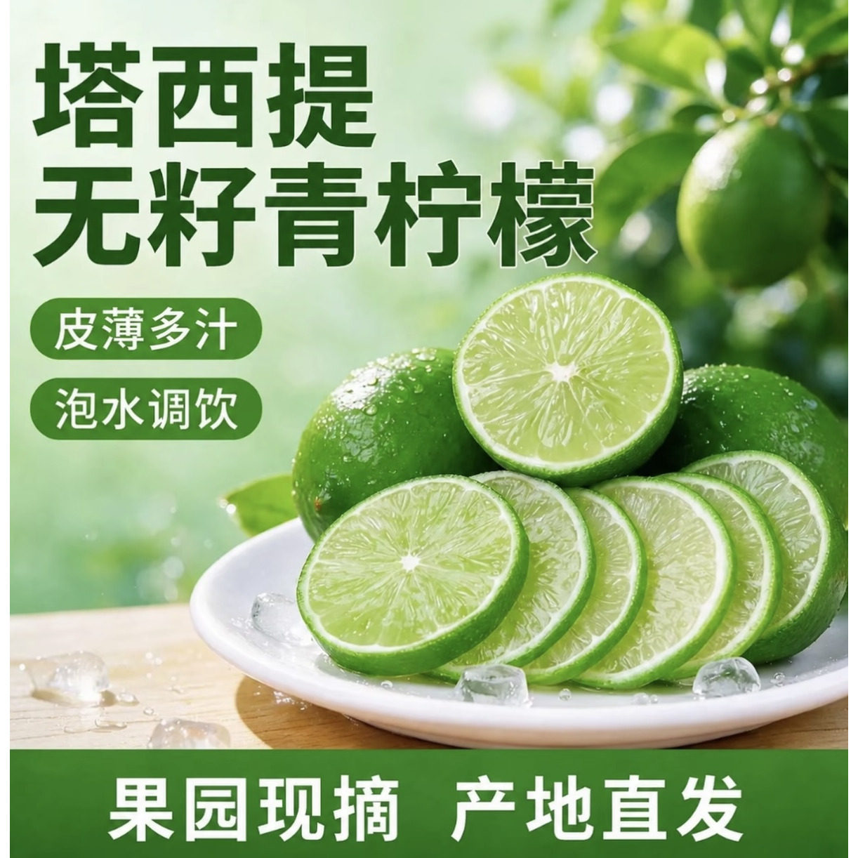 塔希提无籽青柠新鲜采摘皮薄肉厚柠檬