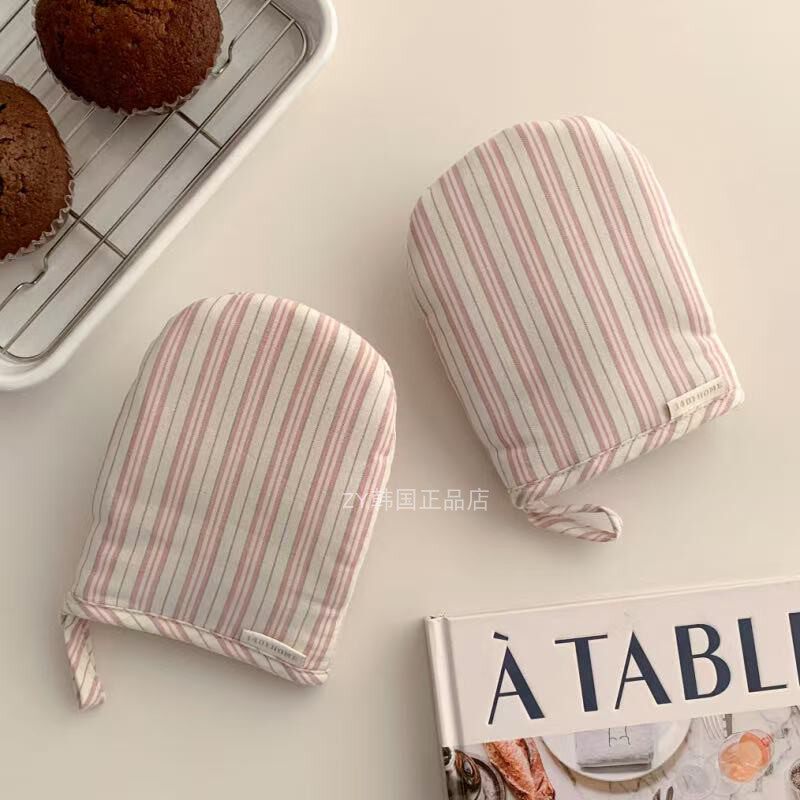 韩国代购进口小清新条纹手作隔热手套微波炉烤箱专用厨房用厚手套