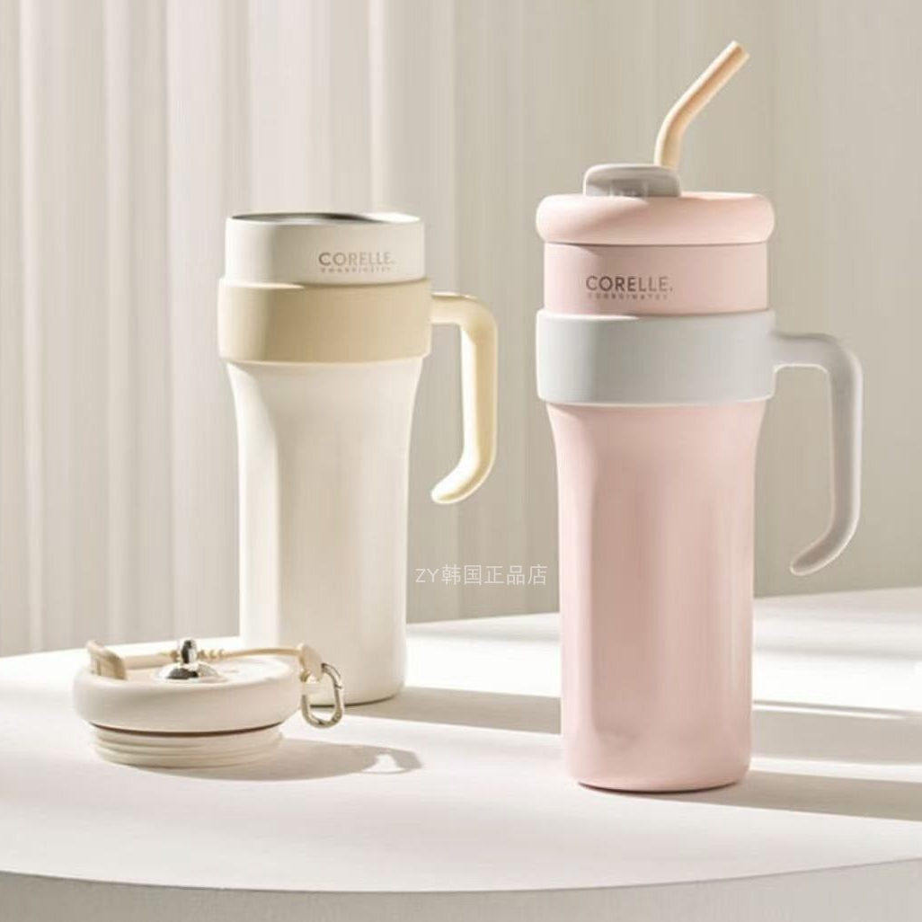 韩国代购超实用便携保温杯大容量吸管杯水杯手柄保冷随行杯咖啡杯