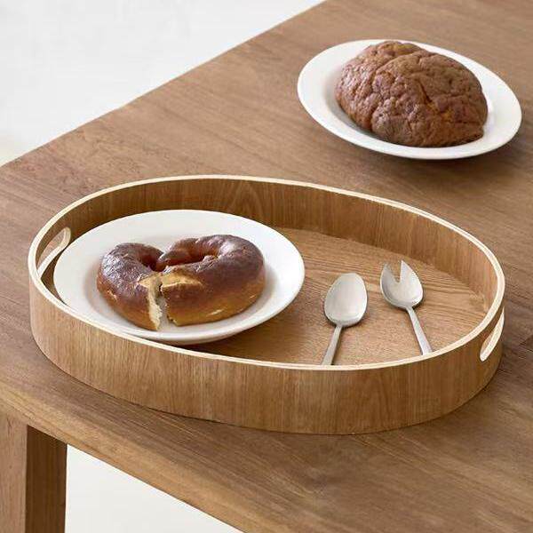 韩国代购木质餐盘椭圆形家用茶具甜品水果托盘ins多用途收纳盘