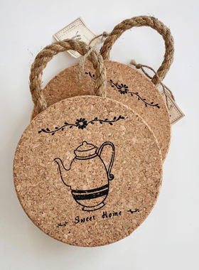 韩国代购进口圆形软木隔热垫付锅垫餐垫木质垫子碗垫家用防烫垫子