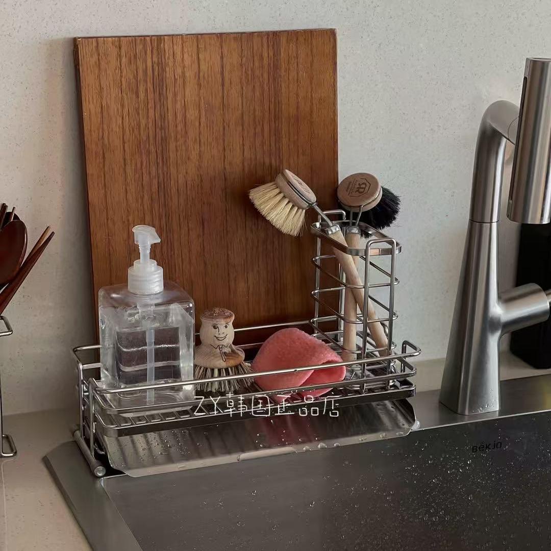 韩国代购进口高级不锈钢厨房水槽置物架洗洁精洗碗布收纳架沥水架