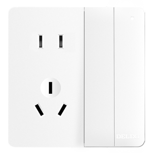 德力西带开关插座二开双控带五孔电源家用面板86型2位双开双联5孔