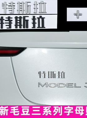 适用特斯拉MODEL Y英文model 3黑色字母贴碳纤字标改装后尾字标贴