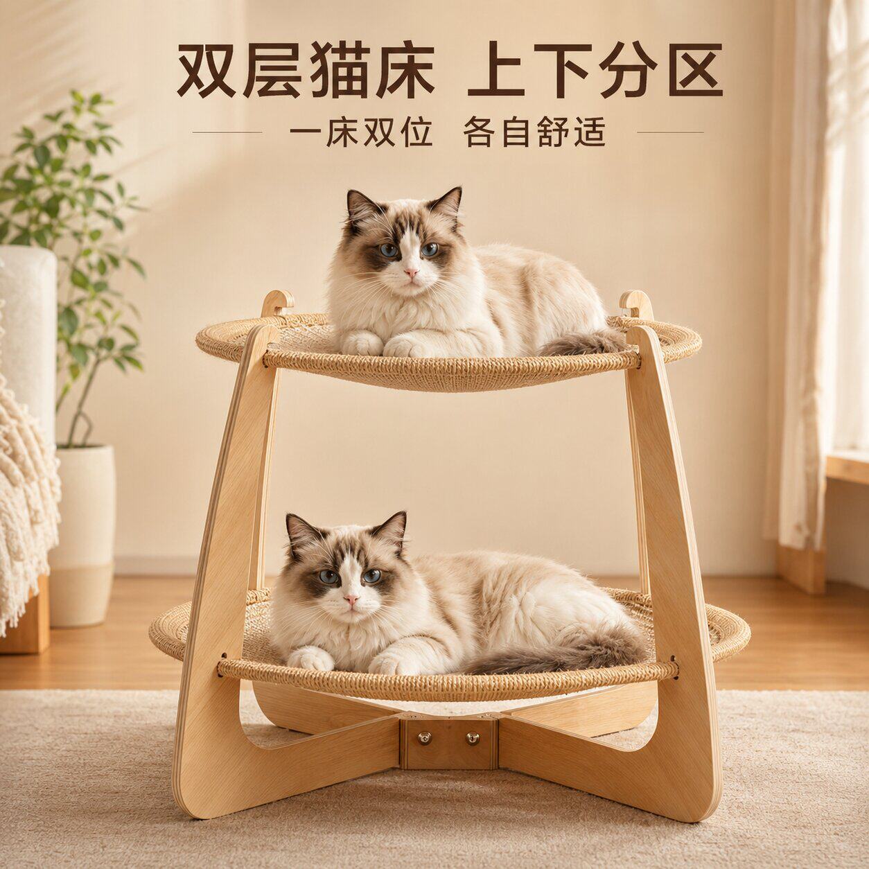 猫床屋双层木制品超大加高实木露猫笼子/猫别墅
