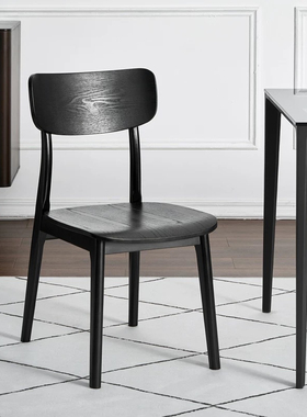 现代简约全实木餐椅北欧家用靠背椅餐厅酒店创意烟熏黑色胡桃木椅