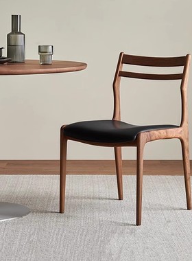 白蜡木餐椅中古风餐厅家用木椅意式极简设计师书桌椅原木烟熏黑色