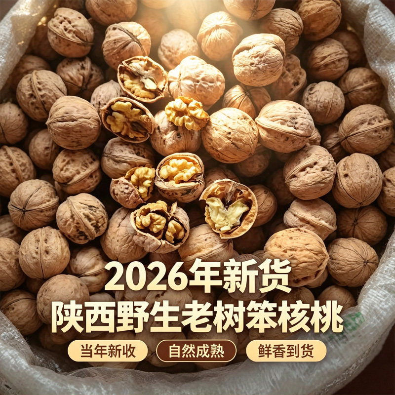 秦岭老树核桃2026新货晒干无漂白野生山核桃厚皮陕西老品种笨核桃