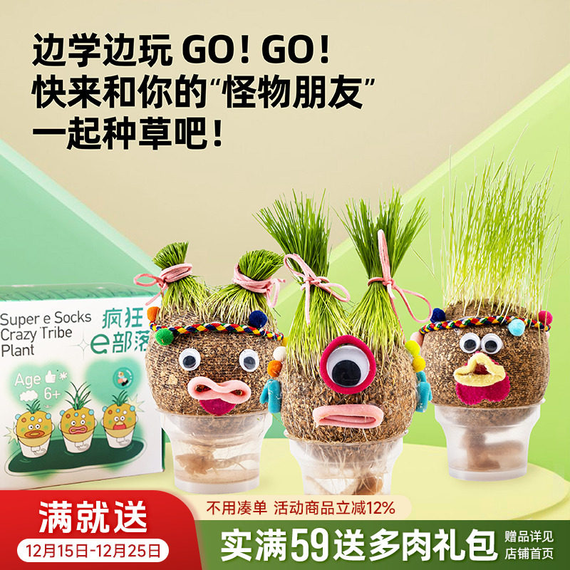 长草娃娃草头儿童种植小盆栽头发头上长草植物幼儿园绿植种草礼物