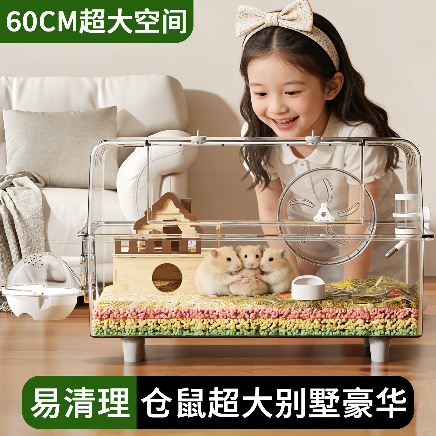 仓鼠笼子金丝熊超大空间豪华别墅亚克力透明箱饲养60高透造景用品