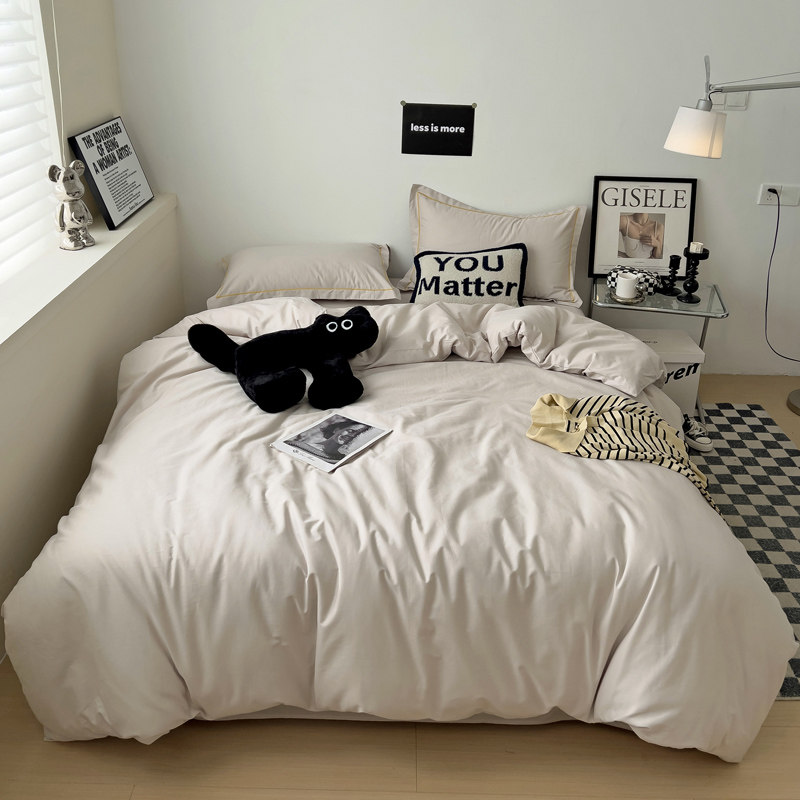 加厚冬季60支纯棉四件套100全棉床单被套纯色三件套床上用品简约