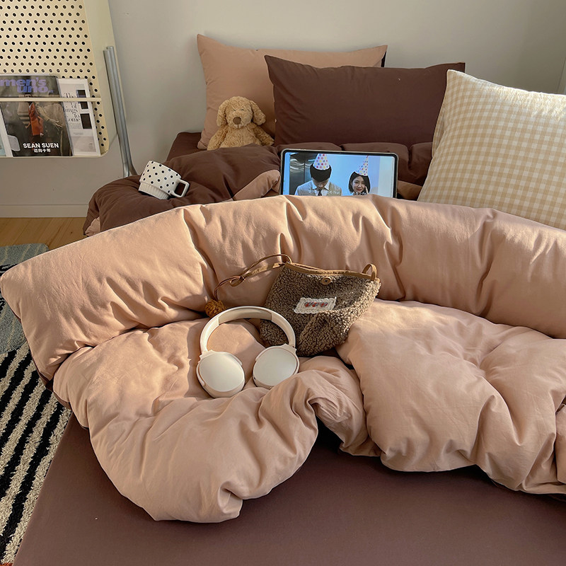 2026新款ins风全棉纯色四件套双拼纯色被套全棉床单三件套宿舍被