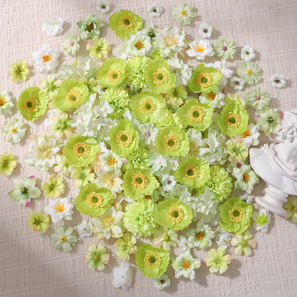 绿色系混搭仿真花朵手工DIY材料包 花墙古风团扇谷美痛包素材配饰图片