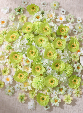 绿色系混搭仿真花朵手工DIY材料包 花墙古风团扇谷美痛包素材配饰