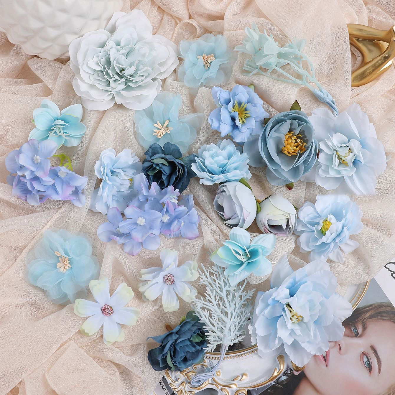 仿真玫瑰花朵材料包痛包配件 DIY手工花装饰 谷美道具花 绢花假花