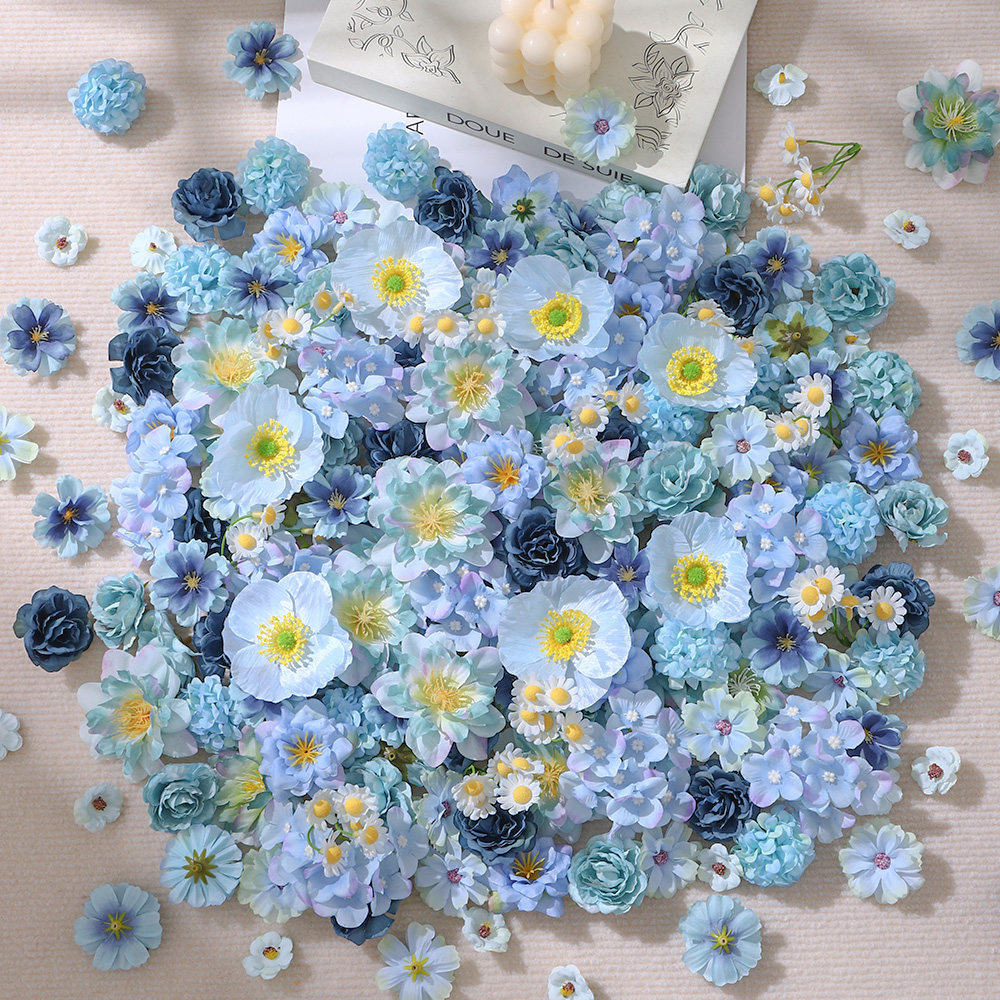 蓝色系混搭仿真花朵手工DIY材料包 花墙古风团扇谷美痛包素材配饰图片