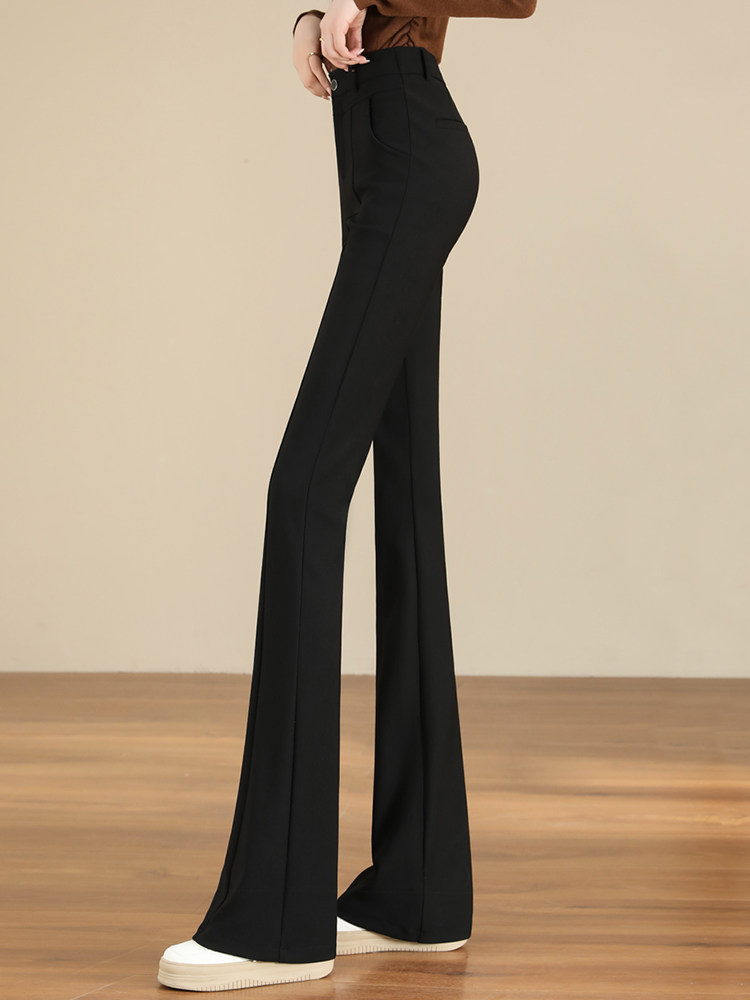 加长高个子黑高腰微喇西装裤女士春秋冬加绒弹力2025新款喇叭马蹄