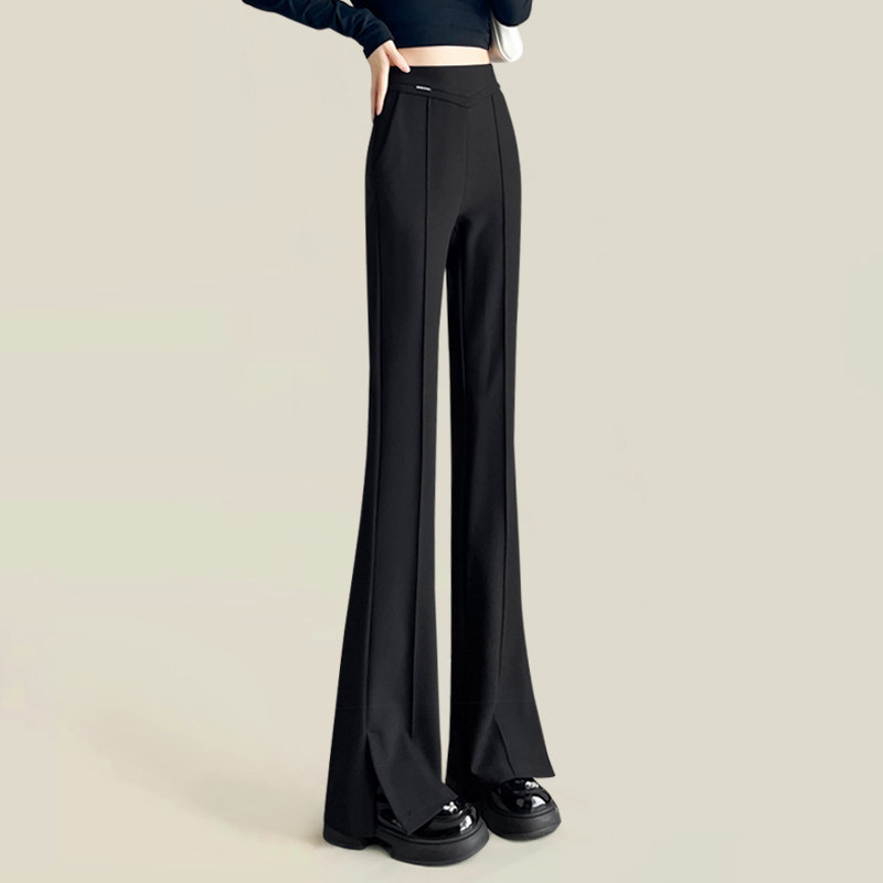 加长黑色侧开叉微喇西装裤女高个子2025年新款春秋冬加绒垂感喇叭