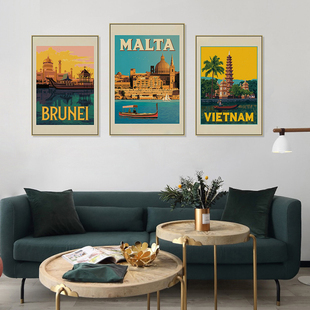 东南亚风情灯箱装饰画泰国曼谷清迈地标风景挂画泰国菜餐厅壁画