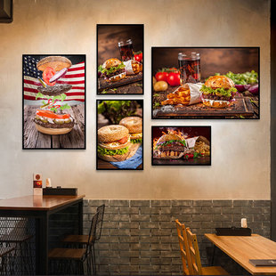 汉堡店装饰画奶茶店西式小吃店汉堡包薯条可乐西餐厅挂画灯画灯箱